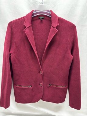Talbots Cotton Blend Blazer Sweater Womens Sz M Burgundy Career Jacket W Pockets